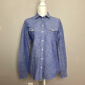 Banana Republic Linen Blend Chambray Shirt Blue Utility Button Up XS